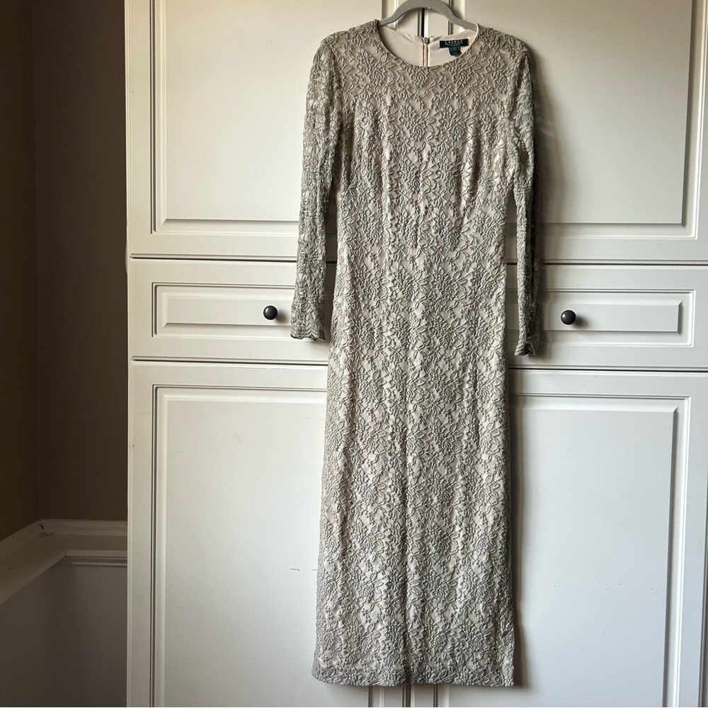 Ralph Lauren Lace overlay maxi  Evening Gown side slit